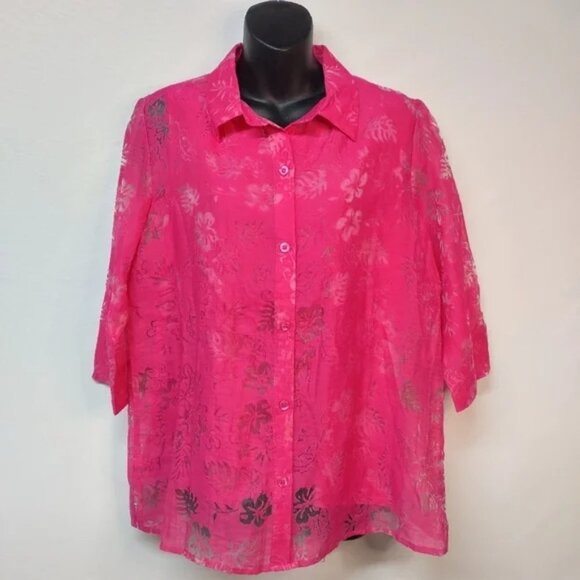 Salon Studio 2 Pieces Set Pink Abstract Floral Button Down Top Blouse Size M - Picture 1 of 13